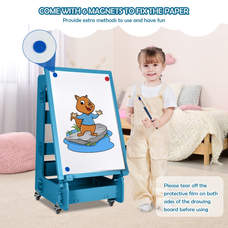 Kids Art Easel with Chair and 3-Level Adjustable Whiteboard-Multicolor | Costway