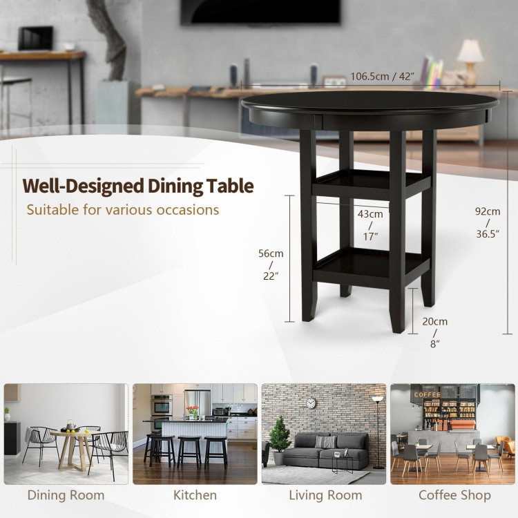 36.5 Inch Counter Height Dining Table with 42 Inches Round Tabletop and 2-Tier Storage ShelfCostway Gallery View 3 of 11