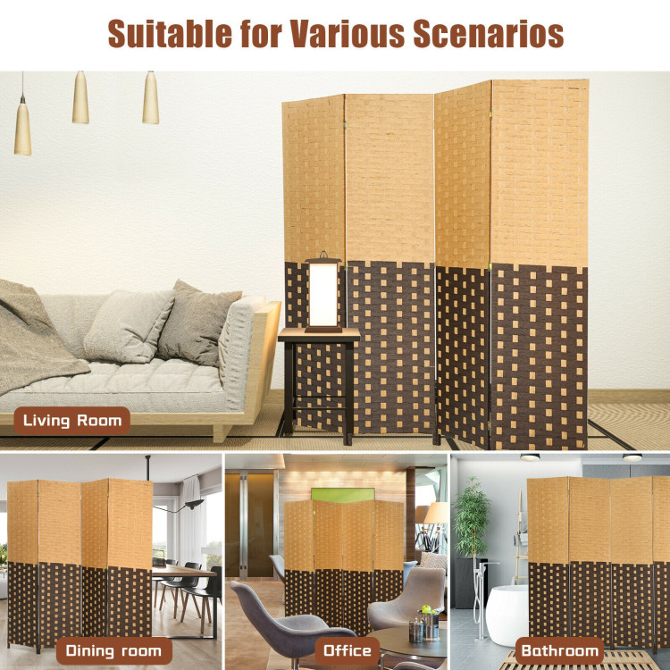 4 Panel Portable Folding Hand-Woven Wall Divider Suitable for Home Office-BrownCostway Gallery View 8 of 10