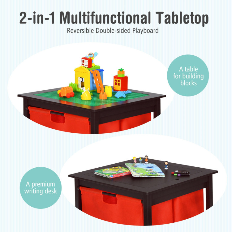 2-in-1 Kids Double-sided Activity Building Block Table with Drawers-BrownCostway Gallery View 9 of 12