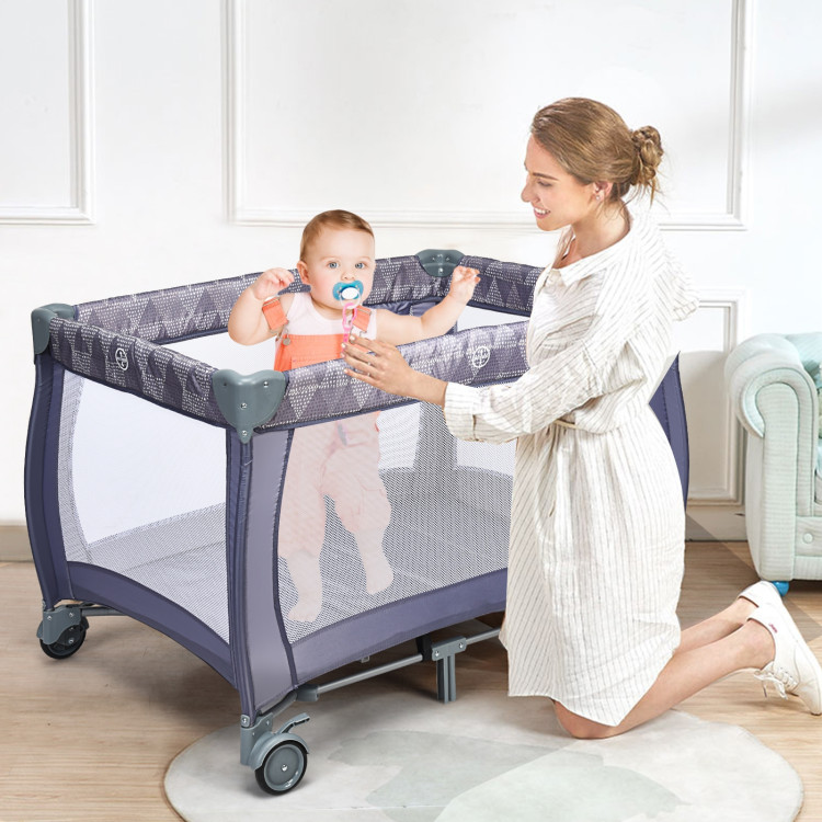 Portable Foldable Baby Playard Nursery Center with Changing Station-GrayCostway Gallery View 1 of 9