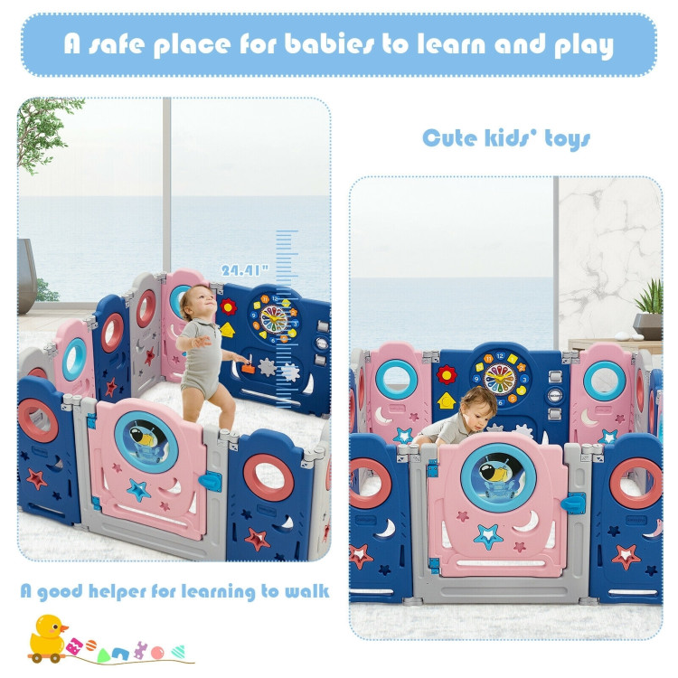 14-Panel Foldable Baby Playpen Kids Safety Play Center with Lockable GateCostway Gallery View 6 of 12