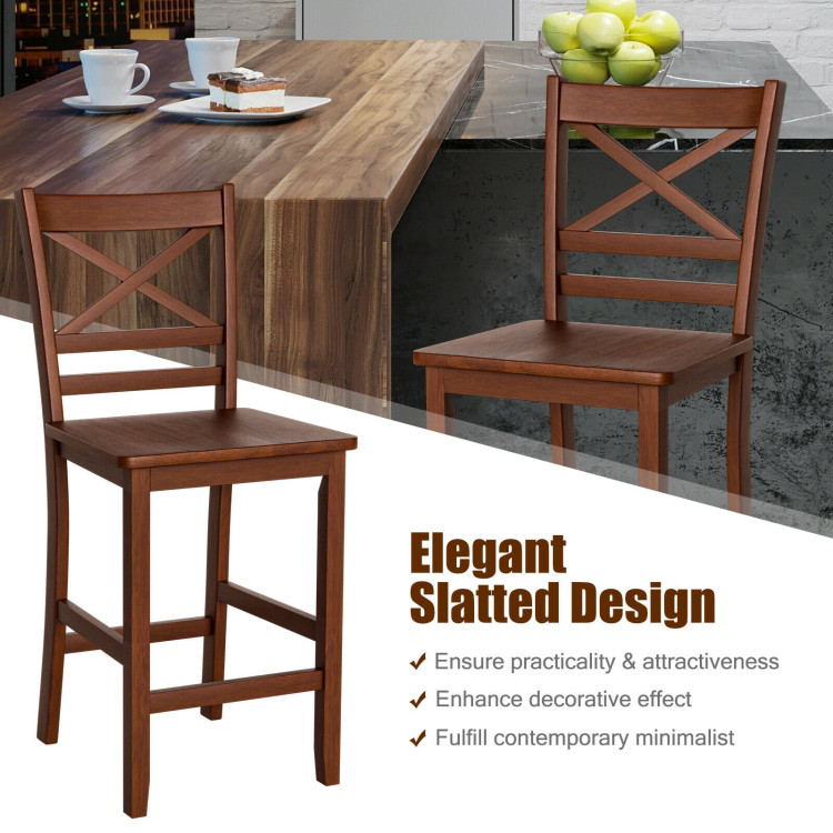 Set of 2 Bar Stools 24 Inch Counter Height Chairs with Rubber Wood LegsCostway Gallery View 7 of 8