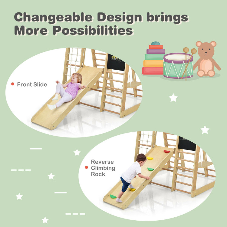 Indoor Playground Climbing Gym Wooden 8-in-1 Climber Playset for Children-NaturalCostway Gallery View 10 of 10