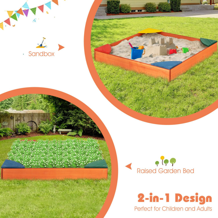 Kids Outdoor Wooden Backyard Sandbox with Built-in Corner SeatingCostway Gallery View 7 of 8
