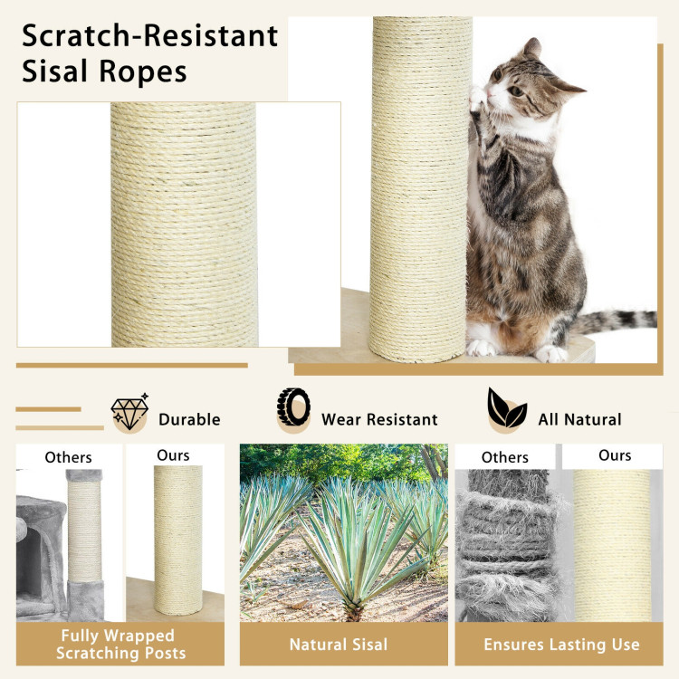 77.5-Inch Cat Tree Condo Multi-Level Kitten Activity Tower with Sisal Posts-Cream WhiteCostway Gallery View 5 of 10