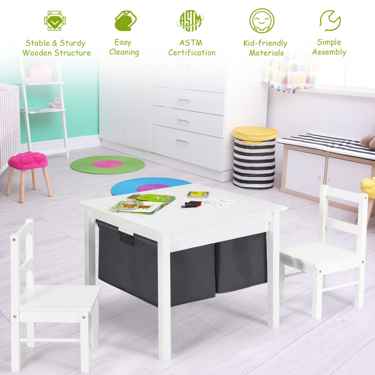 2-in-1 Kids Activity Table and 2 Chairs Set with Storage Building Block Table-WhiteCostway Gallery View 2 of 12