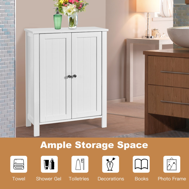 2-Door Bathroom Floor Storage Cabinet with Adjustable ShelfCostway Gallery View 9 of 10
