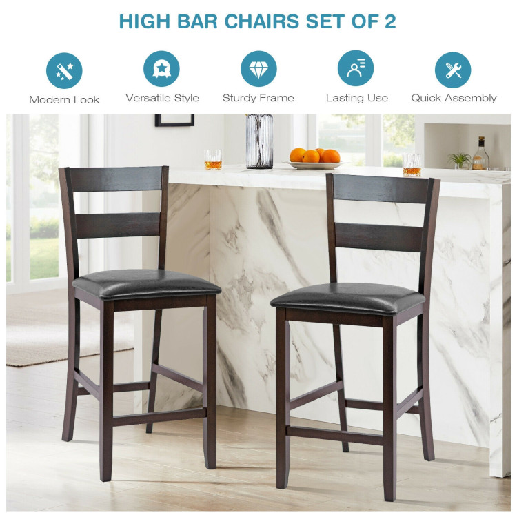 2-Pieces Upholstered Bar Stools Counter Height Chairs with PU Leather CoverCostway Gallery View 5 of 9
