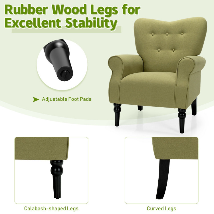 Modern Accent Chair with Tufted Backrest and Rubber Wood Avocado Legs-GreenCostway Gallery View 7 of 8