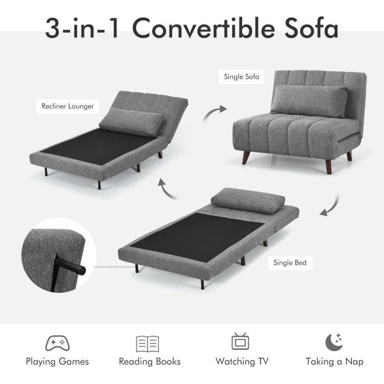 3 Position Folding Convertible Sofa Bed with Pillow-GrayCostway Gallery View 5 of 11