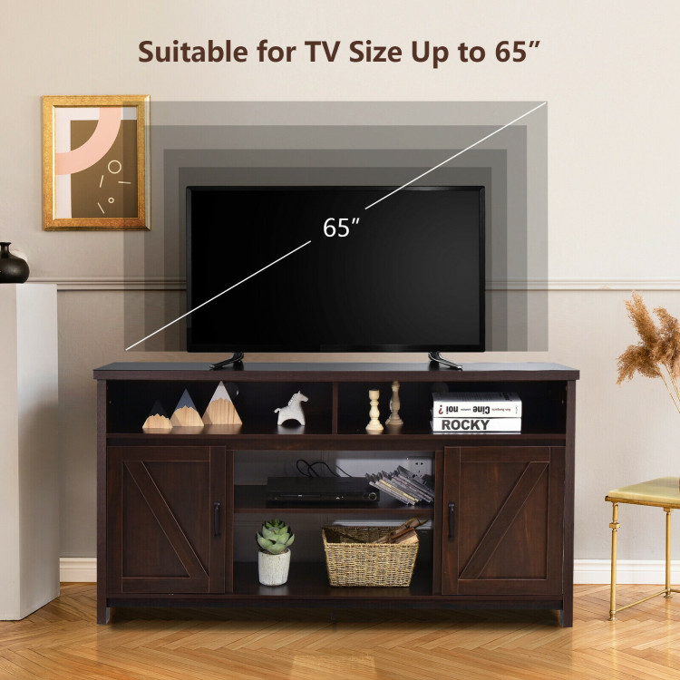 59 Inch TV Stand Media Center Console Cabinet with Barn Door for TV's 65 Inch-BrownCostway Gallery View 9 of 10