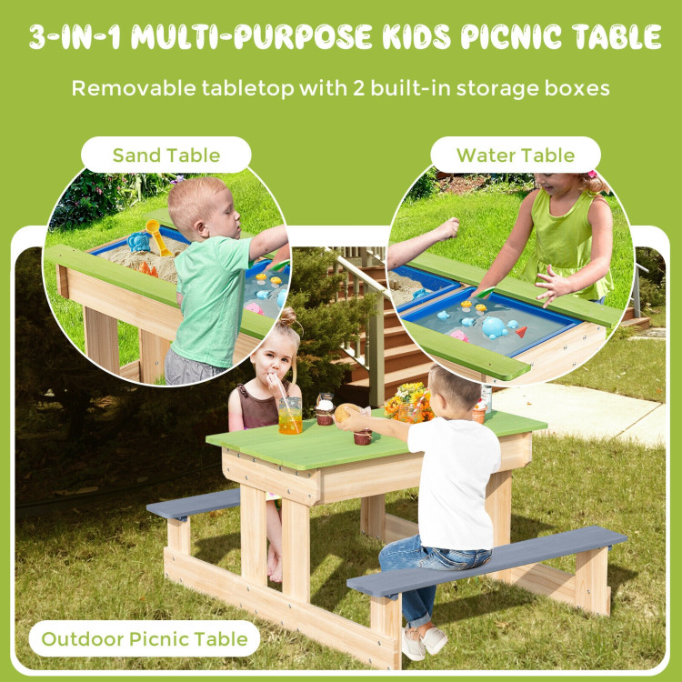 3-in-1 Outdoor Wooden Kids Water Sand Table with Play BoxesCostway Gallery View 8 of 10