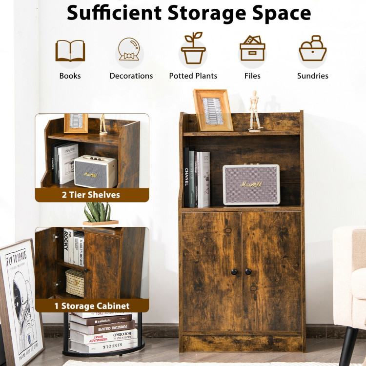 Storage Cabinet Bookcase with Doors and Display Shelf-Rustic BrownCostway Gallery View 6 of 11