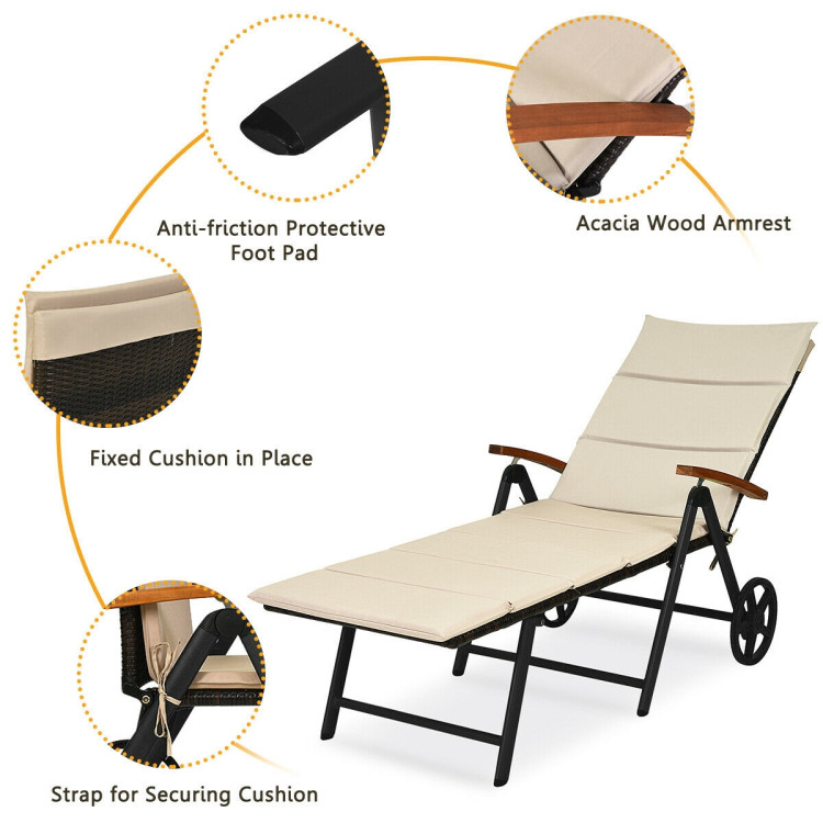 Outdoor Chaise Lounge Chair Rattan Lounger Recliner Chair-BeigeCostway Gallery View 5 of 10
