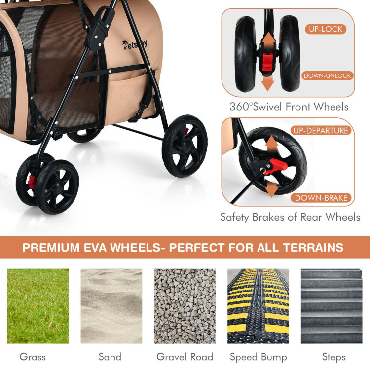 4-in-1 Double Pet Stroller with Detachable Carrier and Travel Carriage-BeigeCostway Gallery View 8 of 9