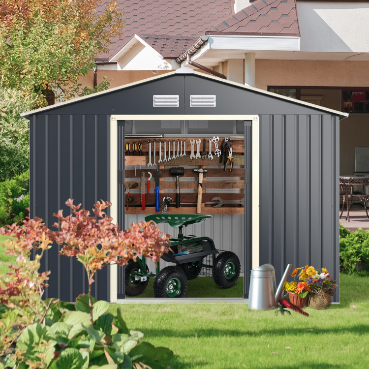 9 x 6 Feet Metal Storage Shed for Garden and Tools-GrayCostway Gallery View 7 of 13