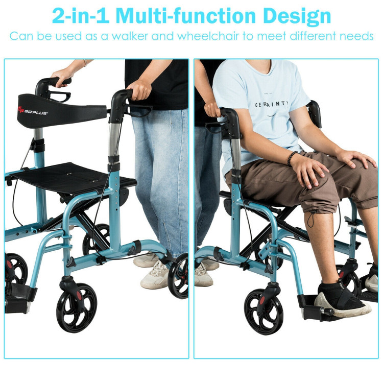 2-in-1 Adjustable Folding Handle Rollator Walker with Storage Space-BlueCostway Gallery View 9 of 12