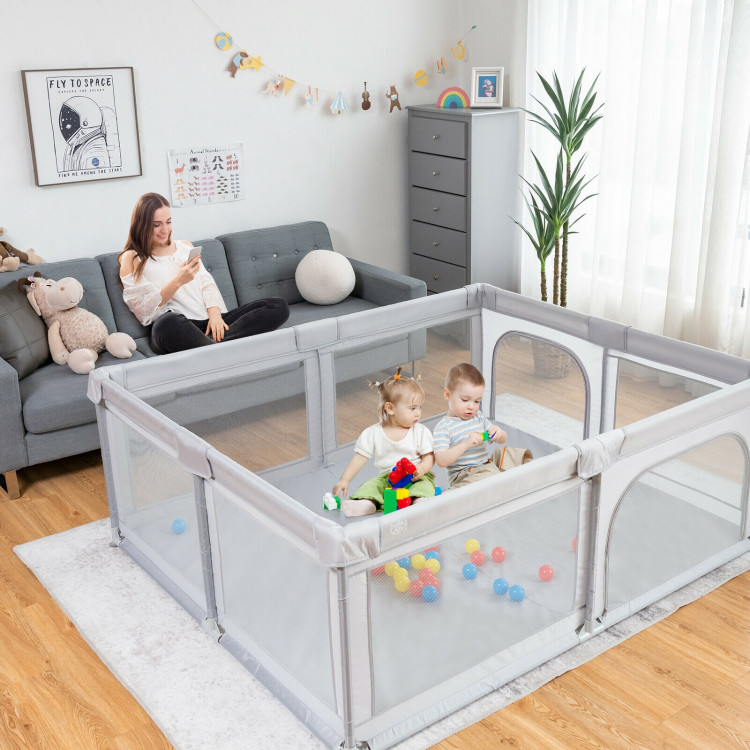 Large Baby Playpen Safety Kids Activity Center with 50 Ocean Balls-GrayCostway Gallery View 7 of 11