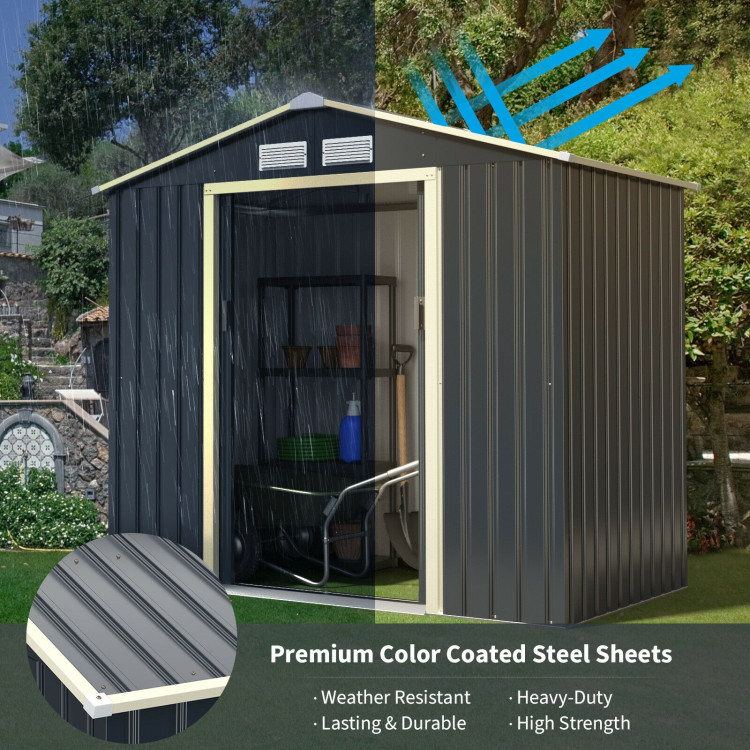 7 Feet X 4 Feet Metal Storage Shed with Sliding Double Lockable Doors-GrayCostway Gallery View 10 of 12