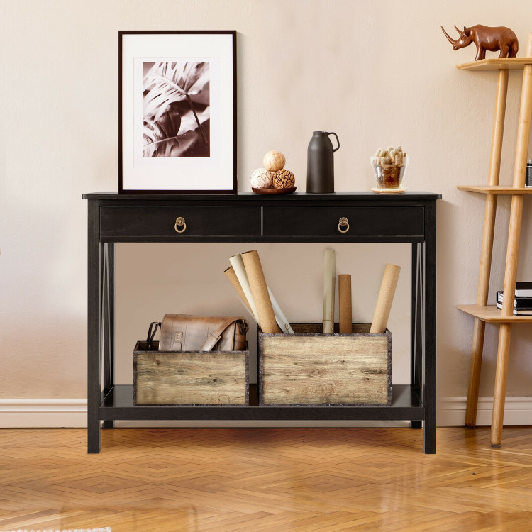 Console Table with Drawer Storage Shelf for Entryway Hallway-BlackCostway Gallery View 6 of 10