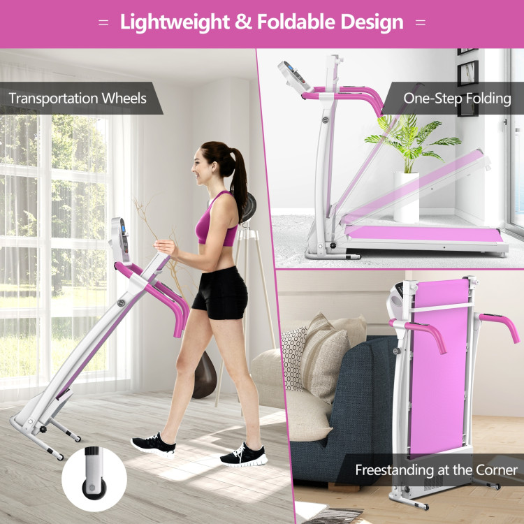 Compact Electric Folding Running and Fitness Treadmill with LED Display-PinkCostway Gallery View 5 of 10