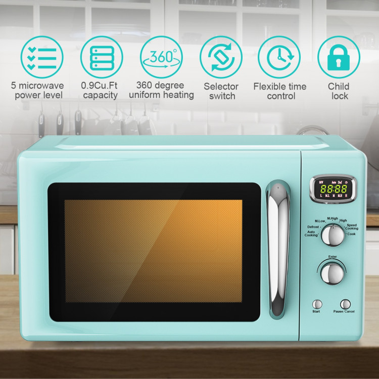0.9 Cu.ft Retro Countertop Compact Microwave Oven-GreenCostway Gallery View 2 of 10