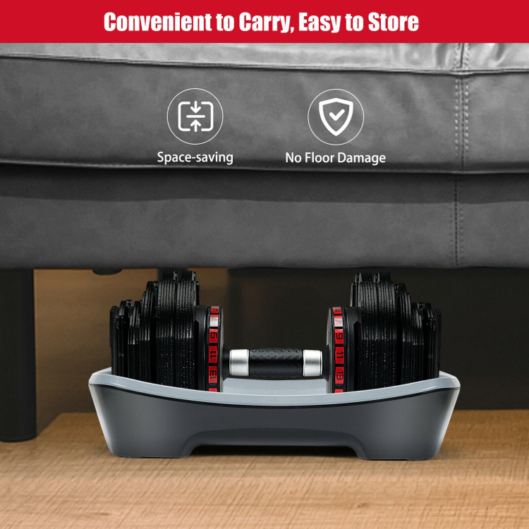 55 Lbs Adjustable Dumbbell with 18 Weights Storage Tray for Gym Home OfficeCostway Gallery View 6 of 11