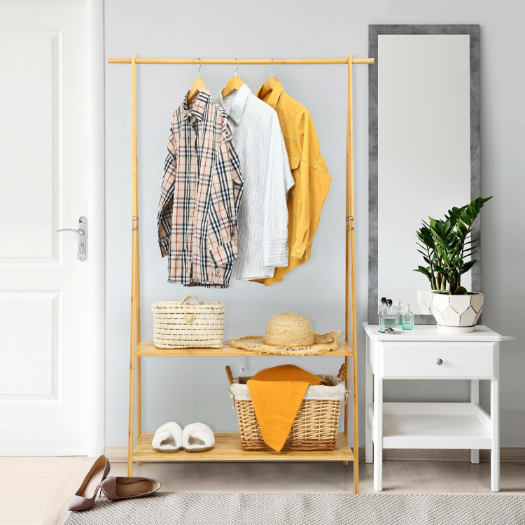 Bamboo Clothes Hanging Rack with 2-Tier Storage Shelf for Entryway Bedroom-NaturalCostway Gallery View 6 of 10