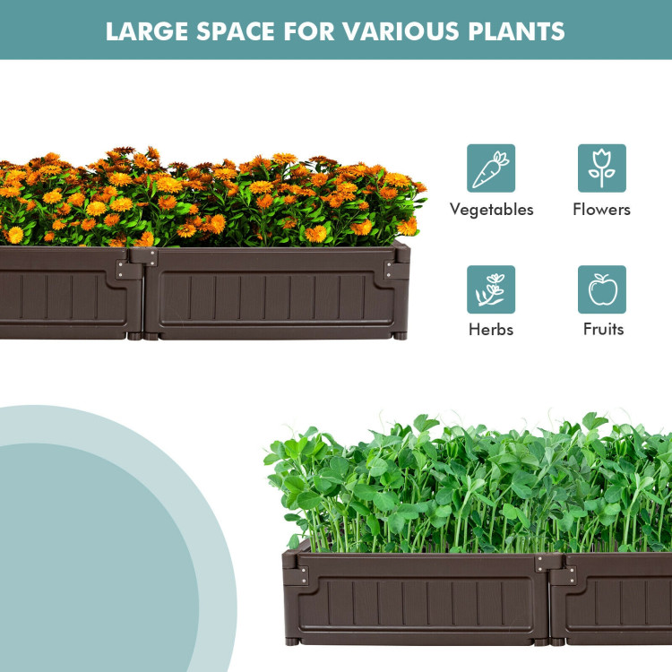4 x 4 Feet Raised Garden Bed Kit Outdoor Planter Box with Open Bottom Design-BrownCostway Gallery View 5 of 9