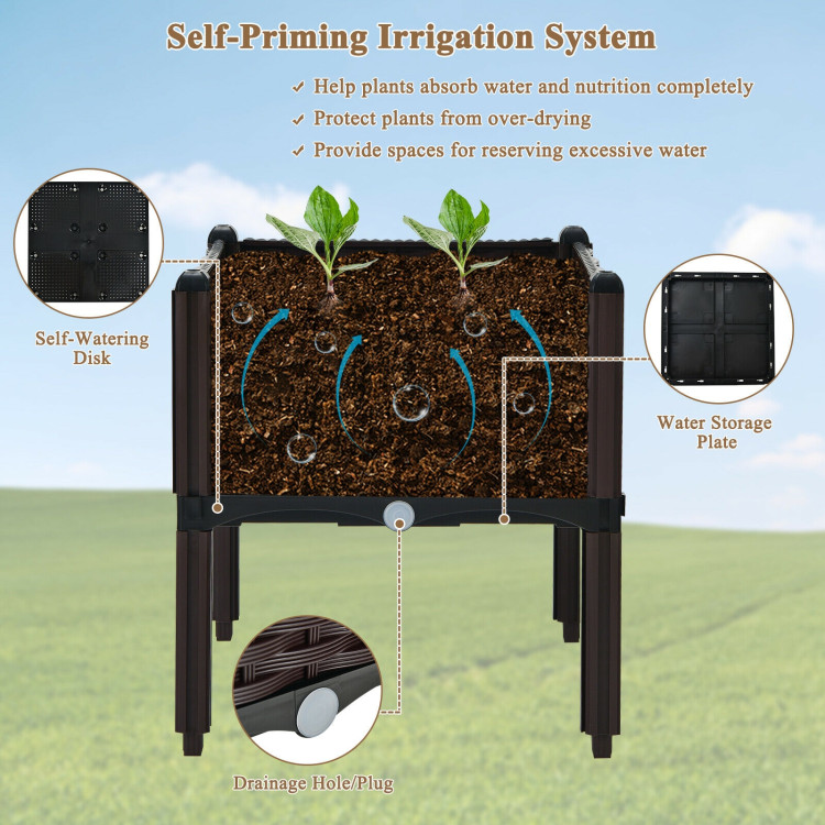 2 Set Elevated Plastic Raised Garden Bed Planter Kit for Flower Vegetable Grow-BrownCostway Gallery View 8 of 10