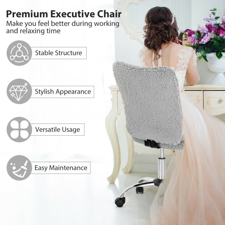 Armless Faux Fur Leisure Office Chair with Adjustable Swivel-GrayCostway Gallery View 3 of 12