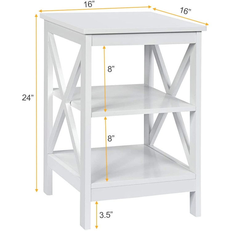 3-Tier X-Design Nightstands with Storage Shelves for Living Room Bedroom-WhiteCostway Gallery View 4 of 9
