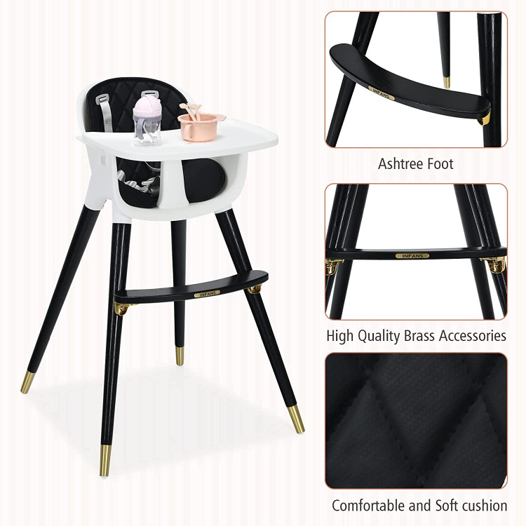 3-In-1 Adjustable Baby High Chair with Soft Seat Cushion for Toddlers-BlackCostway Gallery View 6 of 8