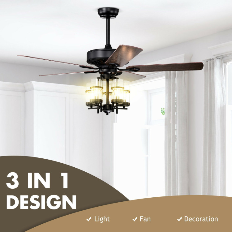 50 Inch Noiseless Ceiling Fan Light with Explosion-proof Glass Lampshades-BlackCostway Gallery View 6 of 11