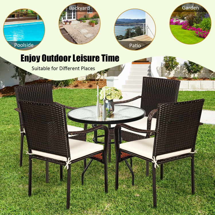 Set of 4 Patio Rattan Stackable Dining Chair with Cushioned Armrest for GardenCostway Gallery View 9 of 9