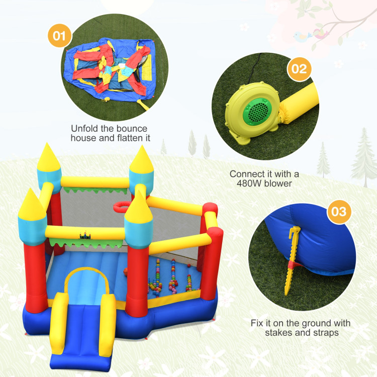 Kid's Inflatable Bouncer with Jumping Area and 480W BlowerCostway Gallery View 9 of 10