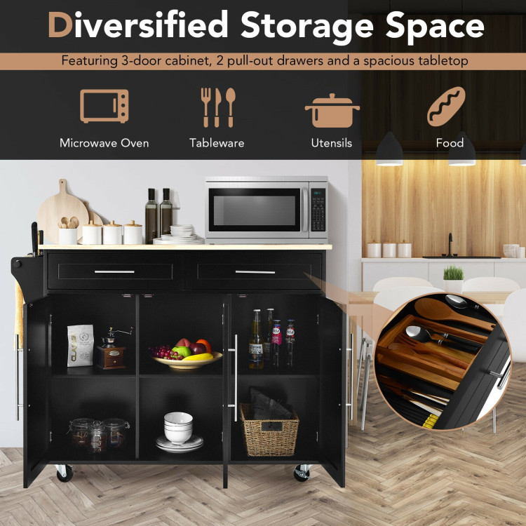 Kitchen Island Trolley Wood Top Rolling Storage Cabinet Cart with Knife Block-BlackCostway Gallery View 5 of 12