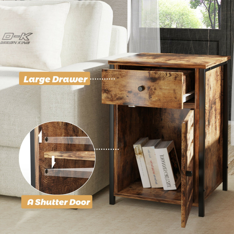Industrial Nightstand with Drawer and Adjustable ShelfCostway Gallery View 5 of 10