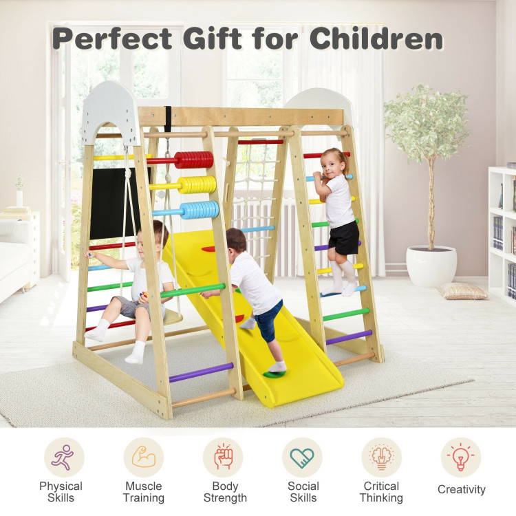 8-in-1 Wooden Climber Play Set with Slide and Swing for Kids - Gallery View 6 of 12