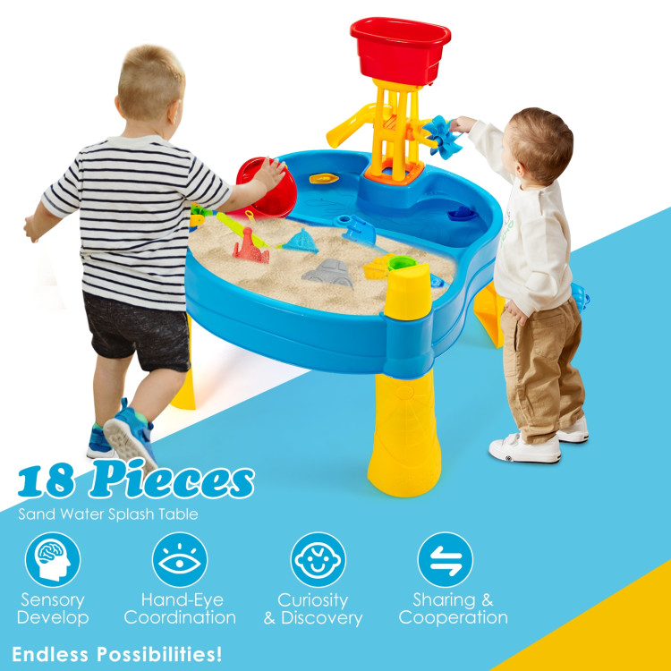 Kids Sand and Water Table for Toddlers with Umbrella and 18 Pieces Accessory SetCostway Gallery View 7 of 9