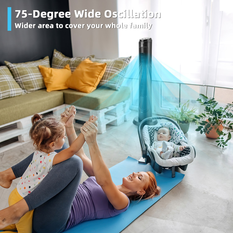 40 Inch Tower Fan with Remote 75˚ Oscillating Fan with 3 Wind Modes and 4 Wind Speeds-BlackCostway Gallery View 2 of 11