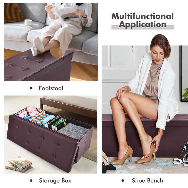 45 Inches Large Folding Ottoman Storage Seat - BrownCostway Gallery View 8 of 9