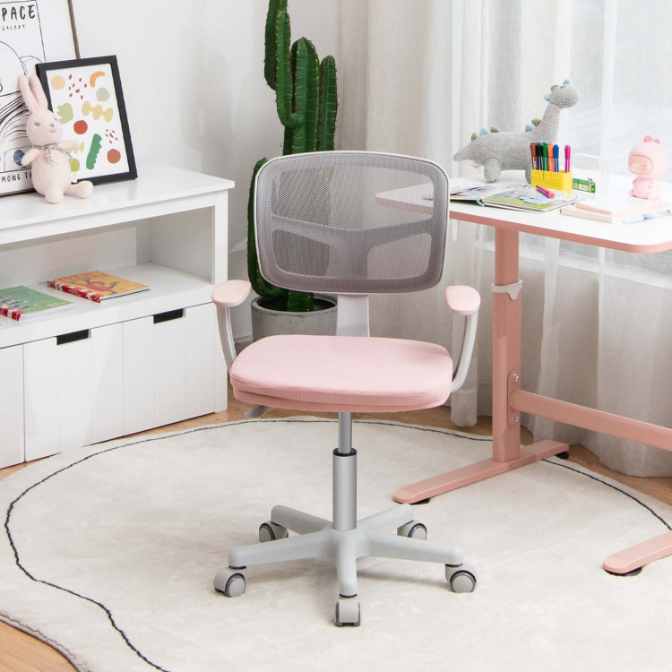 Adjustable Desk Chair with Auto Brake Casters for Kids-PinkCostway Gallery View 6 of 10