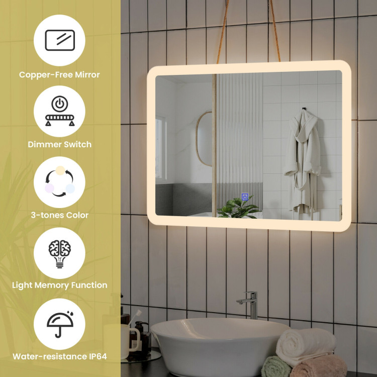 LED Wall-mounted Bathroom Rounded Arc Corner Mirror with TouchCostway Gallery View 2 of 11