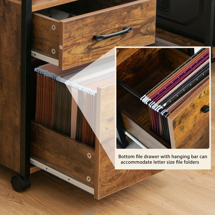 2 Drawer Mobile File Cabinet Printer Stand with Open Shelf for Letter Size-Rustic BrownCostway Gallery View 10 of 11
