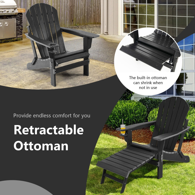 Patio All-Weather Folding Adirondack Chair with Pull-Out Ottoman-BlackCostway Gallery View 8 of 10