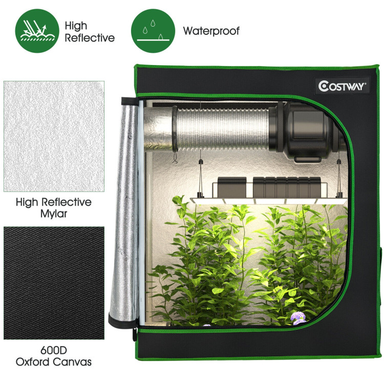 30 × 18 × 36 Inch Mylar Hydroponic Grow Tent with Observation Window and Floor Tray-BlackCostway Gallery View 2 of 10
