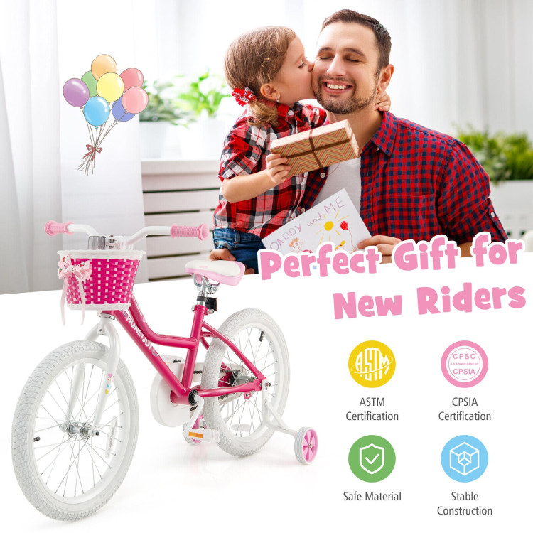 Kids Bicycle 18 Inch Toddler and Kids Bike with Training Wheels for 6-8 Year Old Kids-PinkCostway Gallery View 9 of 10