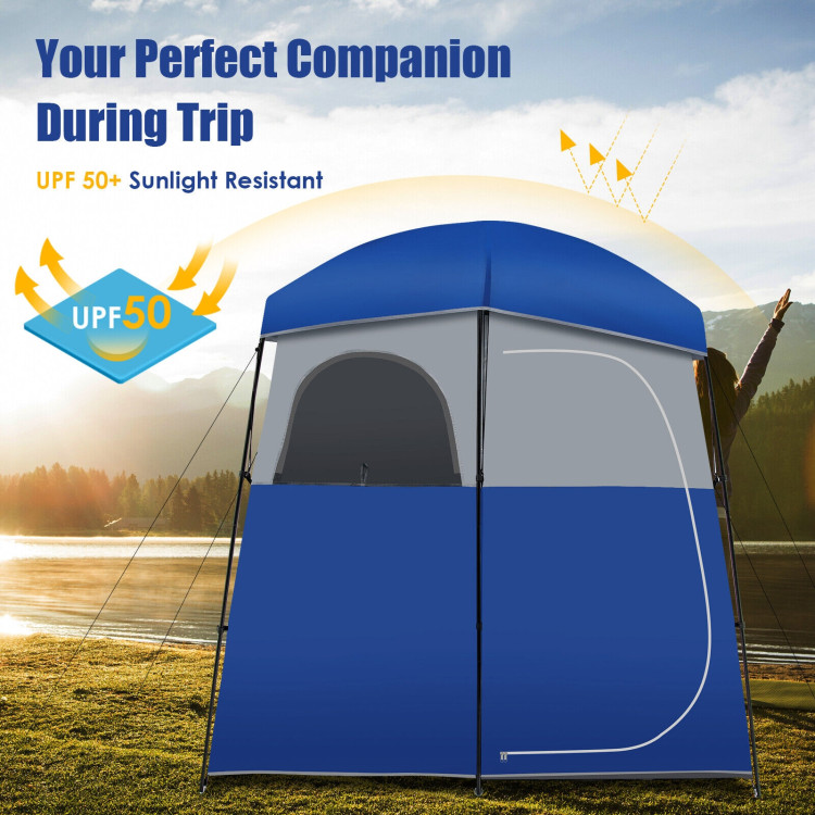 Double-Room Camping Toilet Tent with Floor and Portable Storage Bag-BlueCostway Gallery View 7 of 10